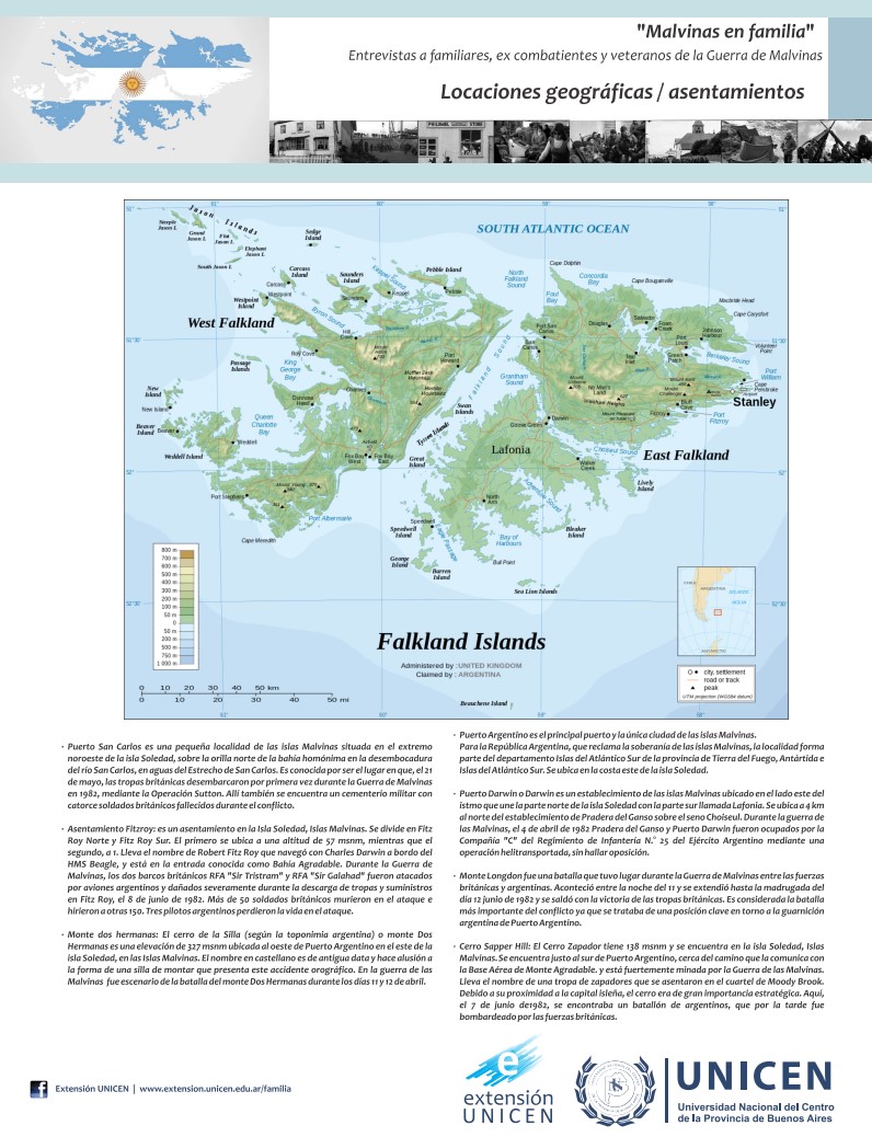 Malvinas: locaciones geográficas y asentamientos.